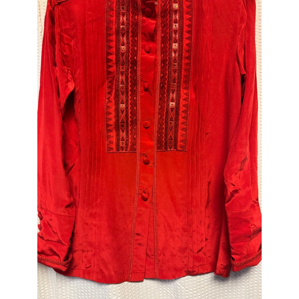 VTG 1980-90s Erez SZ 2 (Small) 100% Silk Red Heavy Embellished Blouse Detail NWT - Picture 2 of 16